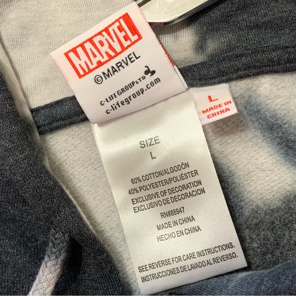 Marvel Avengers Hoodie Sweatshirt Graphic Long Sleeve Tie Dye Black White - Picture 7 of 7